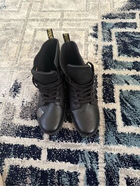 Dr. Martens Black Leather Lace-Up Boots with Yellow Heel Loops